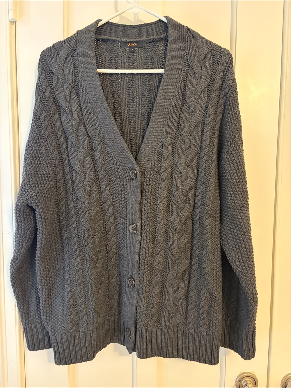 Quince Women's Cable Knit Button-Up Cardigan - Charcoal Gray